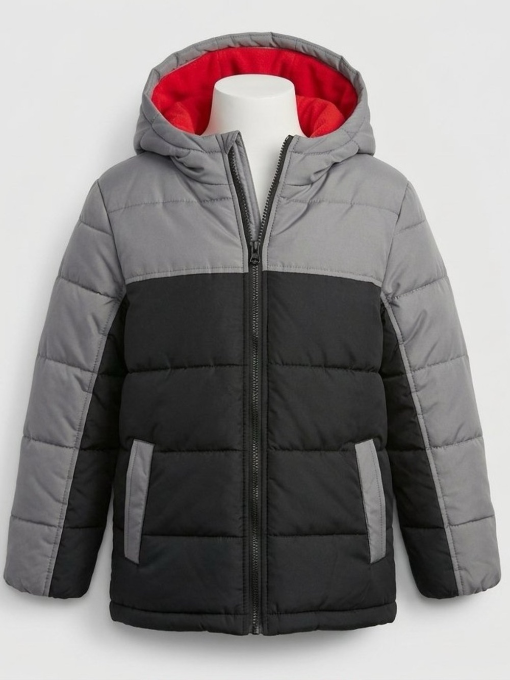 Weather Tamer • Black Grey Zip Up Kids Winter Coat